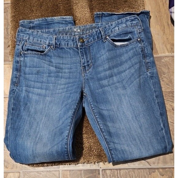 Vtg 90s Express Jeans 12R 36x32 Low Rise Curvy Bootcut  Distressed Light Blue - Picture 2 of 8